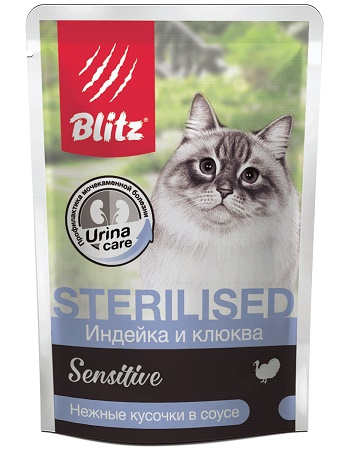 Blitz Sensitive Sterilised влажный корм для кошек Индейка с клюквой