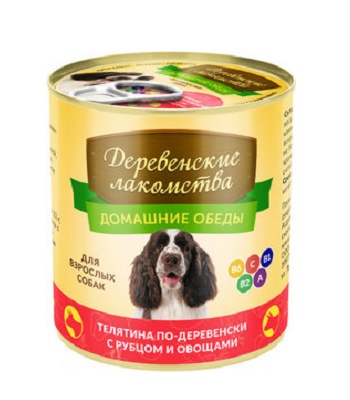 Деревенские лакомства консервы для взрослых собак с телятиной