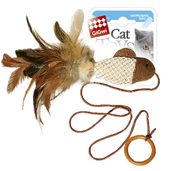GiGwi игрушка для кошек Дразнилка-рыбка с перьями 7 см (75026)