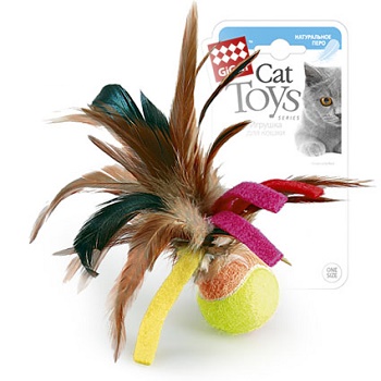 GiGwi игрушка для кошек Теннисный мяч с перьями 6 см (75068)