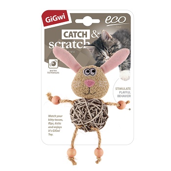 GiGwi игрушка для кошек Заяц с плетеным мячиком (75522)