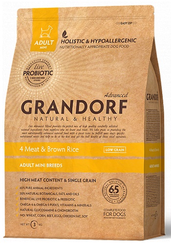 Grandorf 4 Meat & Brown Rice Adult Mini сухой корм для взрослых собак мелких пород