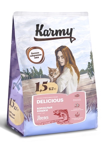 Karmy Delicious Adult сухой корм для привередливых кошек с лососем