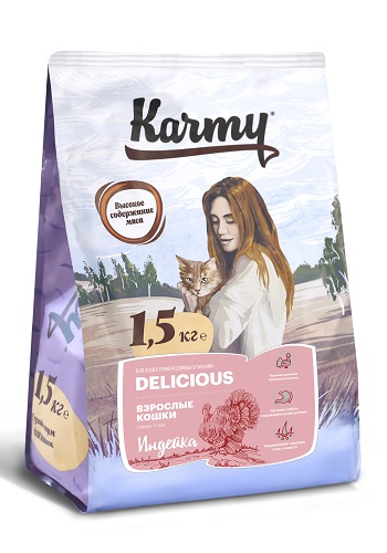 Karmy Delicious Adult сухой корм для привередливых кошек с индейкой
