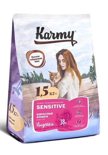 Karmy Sensitive сухой корм для кошек с чувствительным пищеварением с индейкой