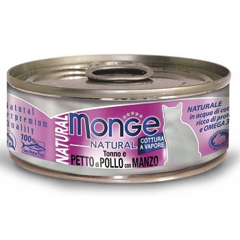 Monge Cat Natural консервы для кошек с тунцом курицей и говядиной