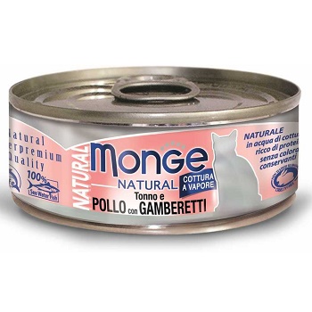 Monge Cat Natural консервы для кошек с тунцом курицей и креветками