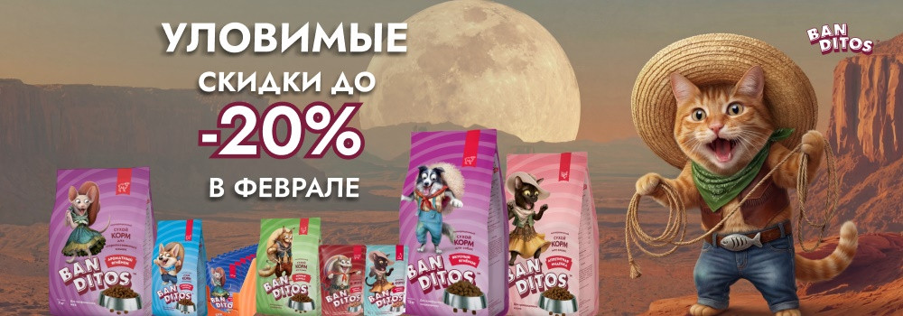 Скидка 20% на сухие корма Banditos!