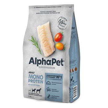 AlphaPet Monoprotein Adult сухой корм для собак средних и крупных пород Белая рыба
