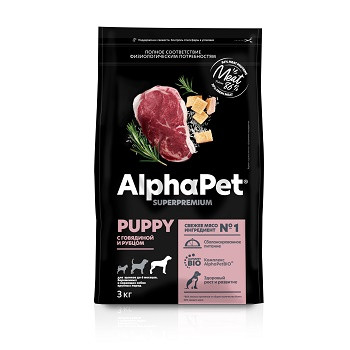 AlphaPet Superpremium Puppy сухой корм для щенков крупных пород Говядина и рубец