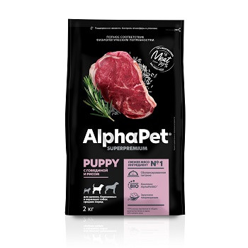 AlphaPet Superpremium Puppy сухой корм для щенков средних пород Говядина и рис