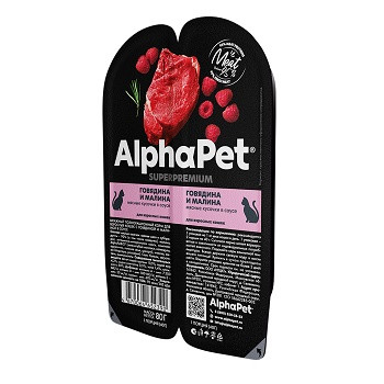 AlphaPet Superpremium влажный корм для кошек Говядина и малина (15 шт.)