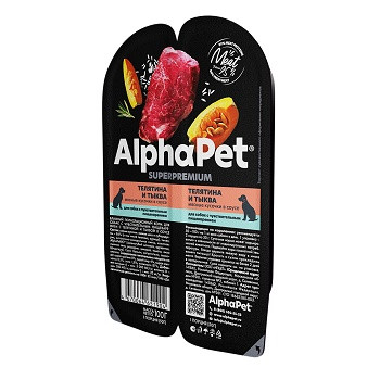 AlphaPet Superpremium влажный корм для собак Телятина и тыква (15 шт.)