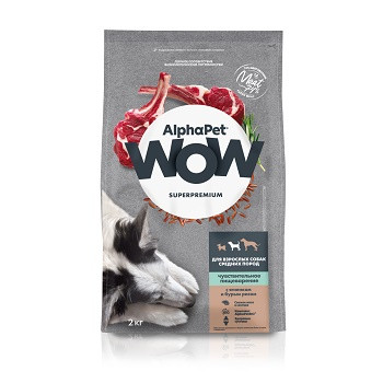 AlphaPet WOW сухой корм для собак средних пород Ягненок и рис