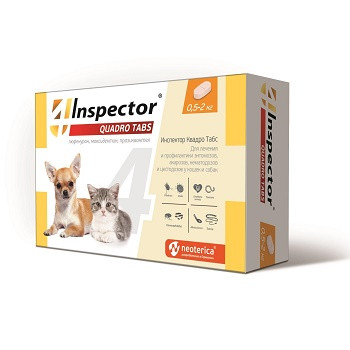 Inspector Quadro Tabs таблетки противопаразитные для кошек и собак 0,5-2 кг