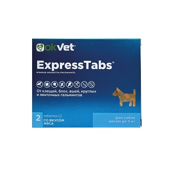 АВЗ OkVet Express Tabs таблетки от блох, клещей и гельминтов для собак весом до 5 кг