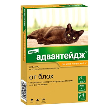 Elanco Адвантэйдж капли от блох для кошек весом менее 4 кг