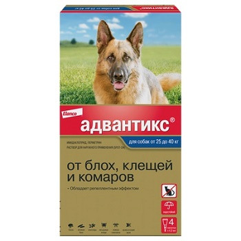 Elanco Адвантикс капли от блох и клещей для собак весом от 25 до 40 кг