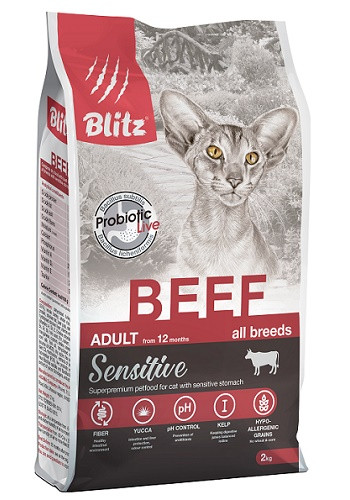 Blitz Sensitive Adult Beef сухой корм для кошек с говядиной SALE
