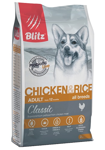 Blitz Classic Adult Chicken & Rice сухой корм для взрослых собак всех пород с курицей