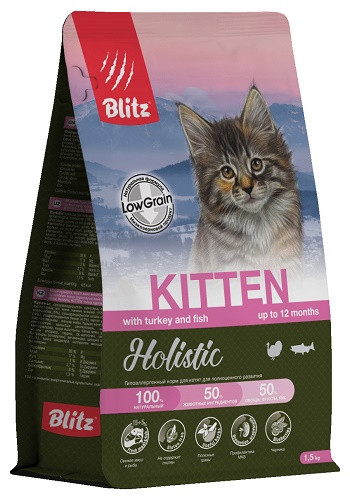 Blitz Holistic Kitten Turkey & Fish низкозерновой сухой корм для котят