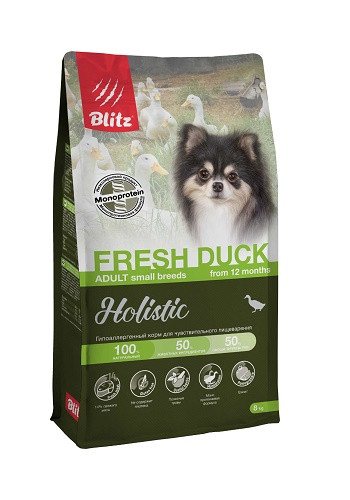 Blitz Holistic Fresh Duck низкозерновой сухой корм для собак мелких пород