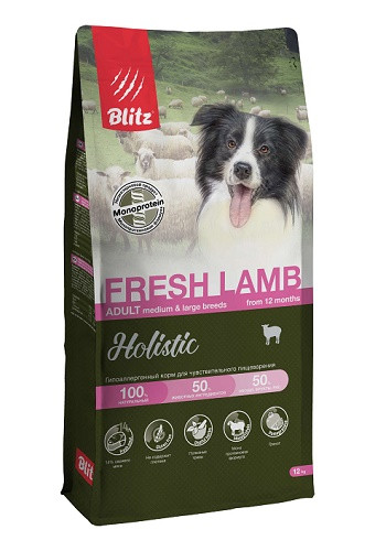 Blitz Holistic Fresh Lamb низкозерновой сухой корм для собак средних и крупных пород