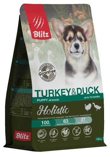Blitz Holistic Puppy Turkey & Duck беззерновой сухой корм для щенков всех пород