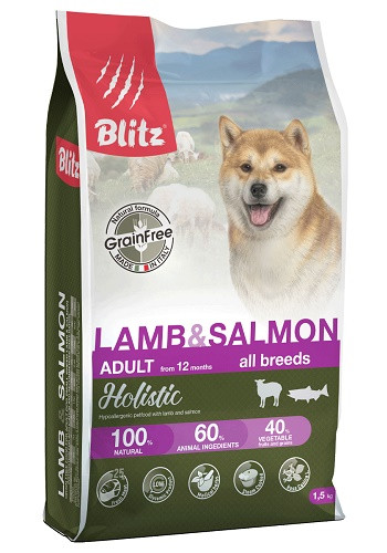 Blitz Holistic Adult Lamb & Salmon беззерновой сухой корм для собак всех пород с ягненком и лососем