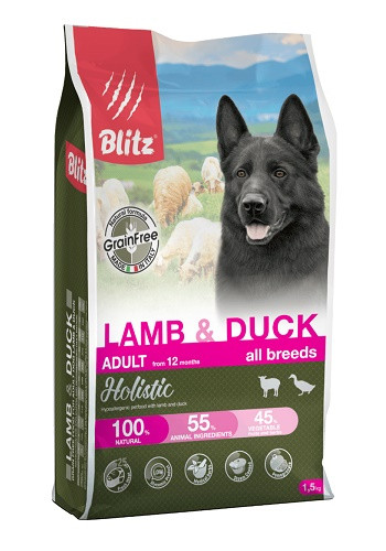 Blitz Holistic Adult Lamb & Duck беззерновой сухой корм для собак всех пород с ягненком и уткой