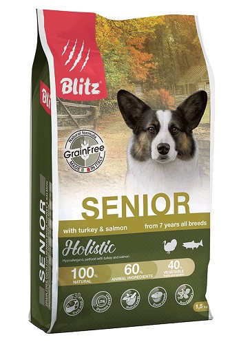 Blitz Holistic Senior Turkey & Salmon беззерновой сухой корм для пожилых собак с индейкой и лососем