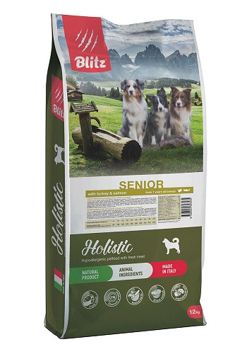 Blitz Holistic Senior Turkey & Salmon беззерновой сухой корм для пожилых собак с индейкой и лососем