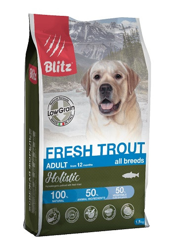 Blitz Holistic Fresh Trout низкозерновой сухой корм для собак всех пород с форелью