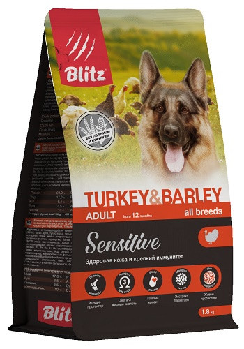 Blitz Sensitive Adult Turkey & Barley сухой корм для взрослых собак всех пород с индейкой