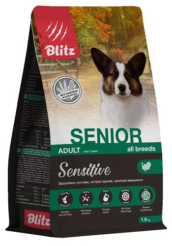 Blitz Sensitive Adult Senior сухой корм для пожилых собак всех пород