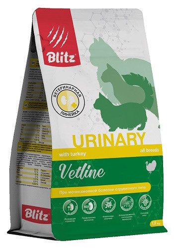 Blitz Vetline Urinary диетический корм для кошек при МКБ струвитного типа