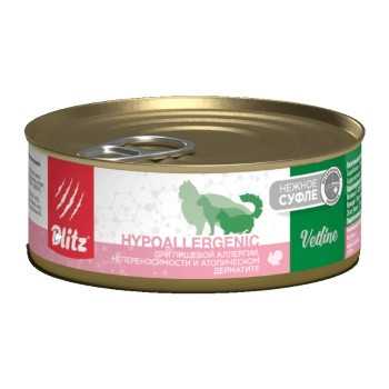 Blitz Vetline Hypoallergenic влажный корм для кошек при пищевой непереносимости, аллергии и дерматите