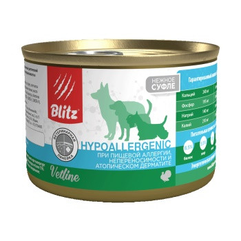 Blitz Vetline Hypoallergenic влажный корм для собак при аллергии, непереносимости и дерматите