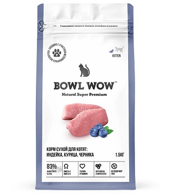 Bowl Wow сухой корм для котят Индейка, курица, черника