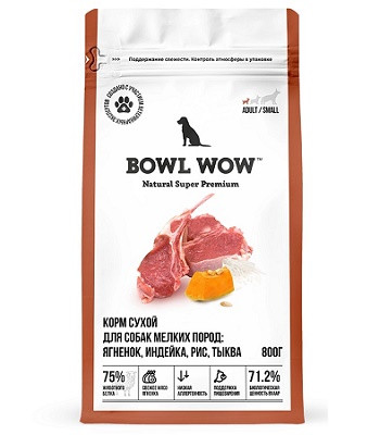 Bowl Wow сухой корм для собак мелких пород Ягненок, индейка, рис и тыква