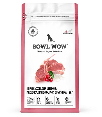 Bowl Wow сухой корм для щенков средних пород Индейка, ягненок, рис и брусника