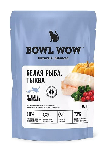 Bowl Wow Kitten влажный корм для кошек Белая рыба и тыква