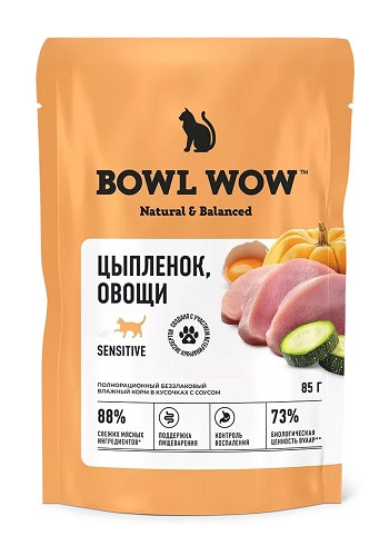 Bowl Wow Sensitive влажный корм для кошек Цыпленок и овощи