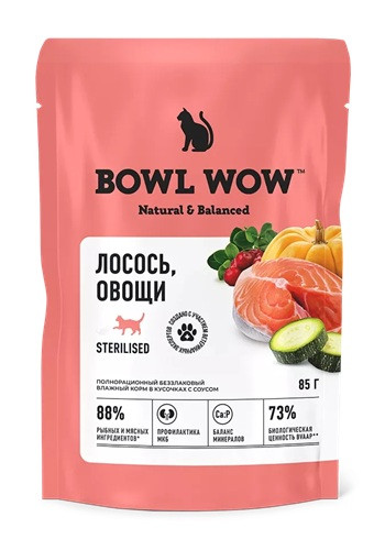 Bowl Wow Sterilised влажный корм для кошек Лосось и овощи