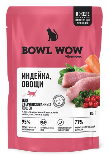 Bowl Wow Sterilised влажный корм для кошек Индейка и овощи
