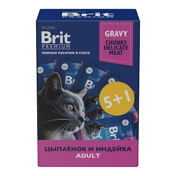 Brit Premium набор паучей 5+1 для кошек с курицей и индейкой в соусе (Россия)