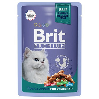 Brit Premium пауч для стерилизованных кошек с уткой и яблоками в желе (Россия)