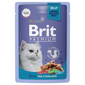 Brit Premium пауч для стерилизованных кошек с перепелкой в желе (Россия)