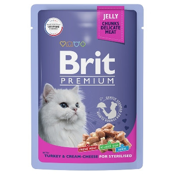 Brit Premium пауч для стерилизованных кошек с индейкой и сыром в желе (Россия)