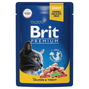 Brit Premium пауч для кошек с лососем и форелью в соусе (Россия)